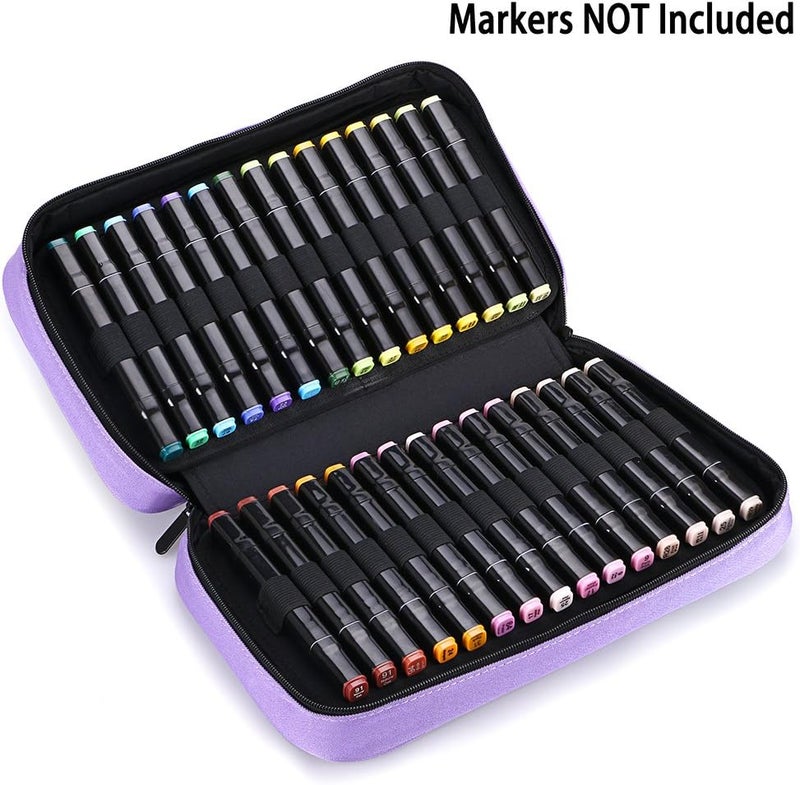 BTSKY 60 Slots Art Marker Carrying Case - Purple Canvas Zippered Storage for Markers and Lipsticks - Image 5