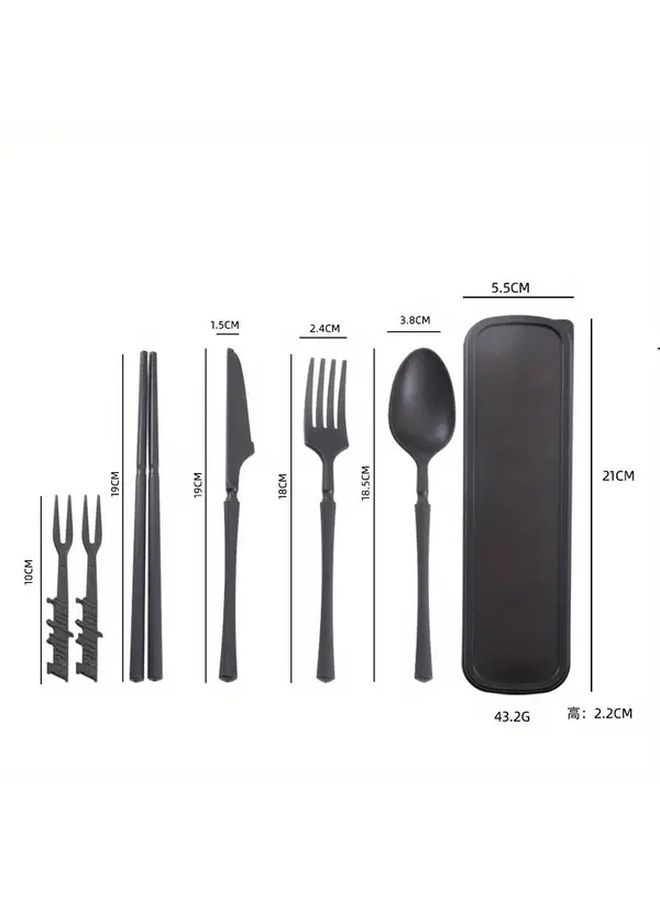 Black Vertical Pattern Cup Wheat Straw Tableware Set Ribbed Plates Bowls Water Cutlery Gift Family Size Knives Forks - Image 4
