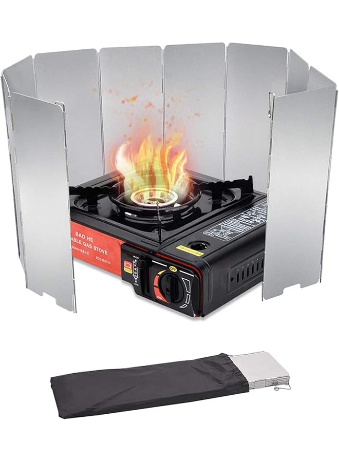 KASTWAVE Camp Stove Windshield 10 Plates Stove Windscreen Folding Aluminum Camping Burner Windshield Lightweight Compact Camping Stove Windscreen with Drawstring Bag for Camping Stoves and Butane Stoves - Image 1