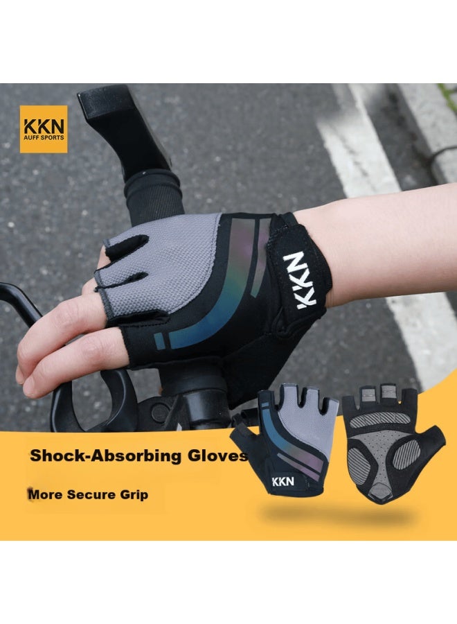 Kkn Kids Sports Half-finger Gloves Shockproof Non-slip Black Blue Racing M Size - Image 2