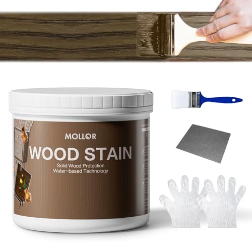 Mollor Wood Stain, 16 Oz Water Based Wood Stain and Sealer in One - No Priming, No Top Coat Required, Fast Drying|Low Odor|Non-Toxic, Perfect for Indoor and Outdoor Furniture (Black Sandalwood with Tools) - Image 1