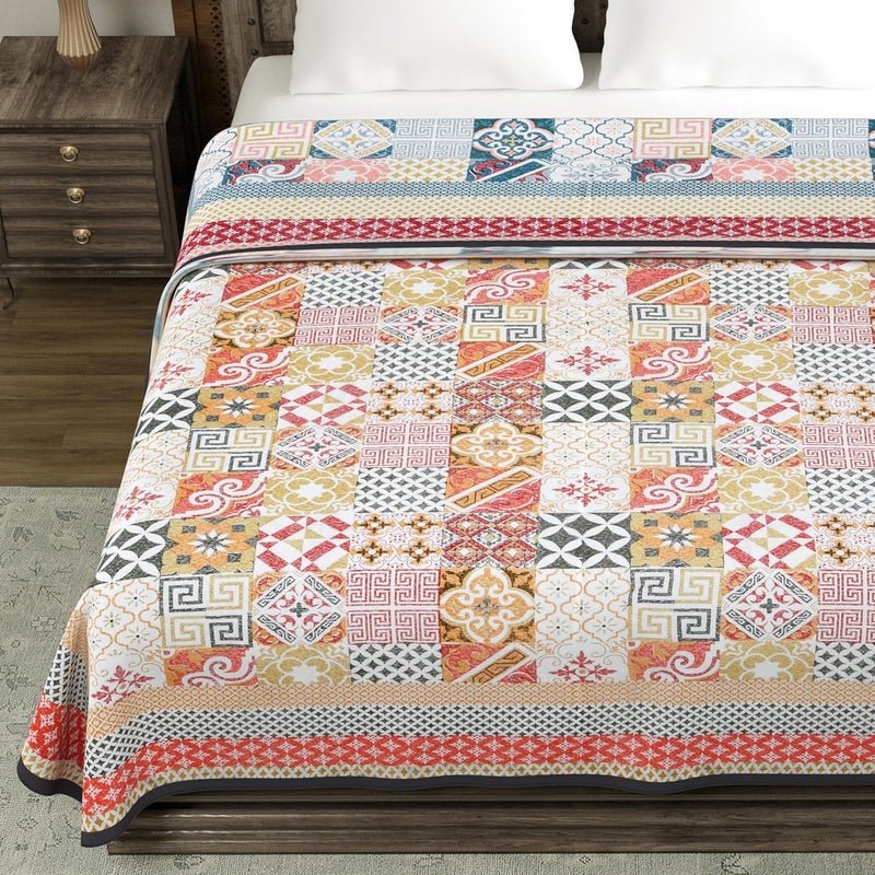 BLOCKS OF INDIA 100 Cotton Dohar King Size Reversible Hand Block Printed Malmal Summer DoharBlanket Orange Ikat 300 Tc - Image 4
