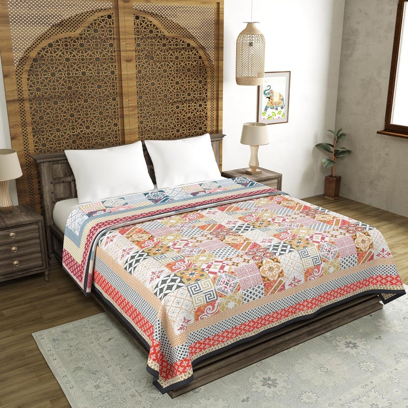BLOCKS OF INDIA 100 Cotton Dohar King Size Reversible Hand Block Printed Malmal Summer DoharBlanket Orange Ikat 300 Tc - Image 3