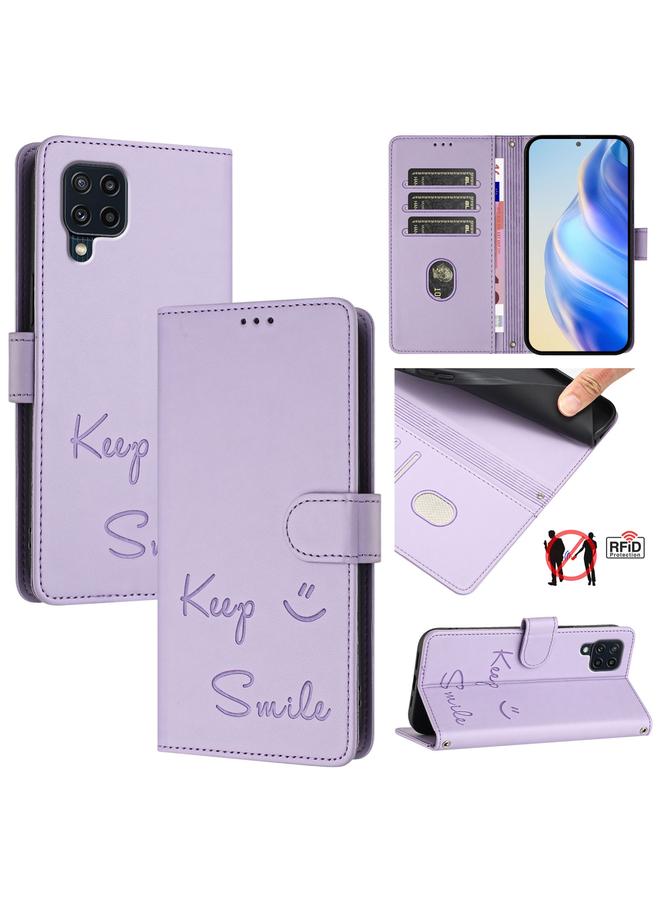 S-TOP Case For Samsung Galaxy M32 4G / M22 Smile Embossing RFID Leather Phone Case - Image 1
