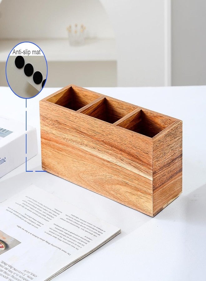 YOSCO Wood Pens Pencils Holder Cup for Desk Remote Control Holder, Caddy, Organizer, Desktop Storage with 3 Compartments, Makeup Brush Holder, Silverware Caddy for Party, Office Supplies (Acacia) - Image 4