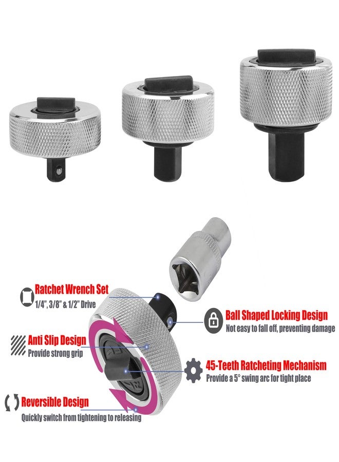ياكاموز مجموعة مفاتيح ربط صغيرة من YAKAMOZ مكونة من 3 قطع، مجموعة مفاتيح ربط بمقبض راحة اليد 1/4 و3/8 و1/2، مفتاح ربط بمقبس إصبع قابل للعكس، مفتاح ربط قصير بعجلة إبهام للمساحات الضيقة - Image 4