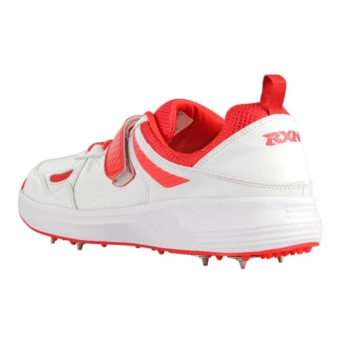 RXN Victor Bowling Metal Spike Cricket Shoes for Men & Women | Cricket Spike Shoes with Phylon Sole, TPU Outsole & Synthetic Leather Upper Comes with Extra Nails & Keys to Tighten (White Red, 6) - Image 5