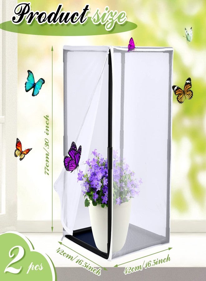 Sabary 2 Pcs Monarch Butterfly Habitat Cage 30 Inch Tall Butterfly Enclosure Butterfly Hatching Kit Breathable Butterfly Mesh Cage with Sturdy PVC Frame Large Opening Door with Zipper for Hatching Butterfly - Image 2