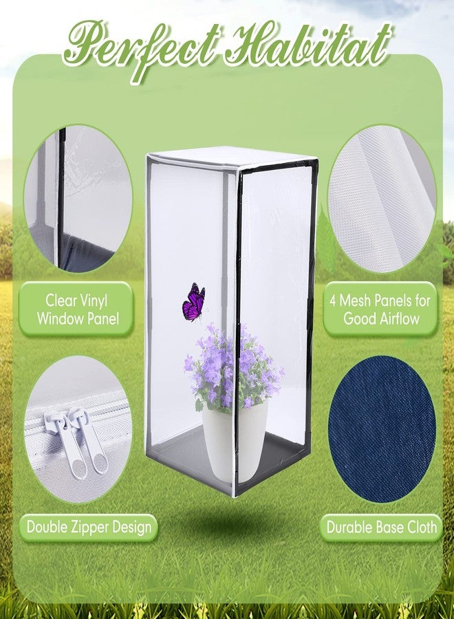 Sabary 2 Pcs Monarch Butterfly Habitat Cage 30 Inch Tall Butterfly Enclosure Butterfly Hatching Kit Breathable Butterfly Mesh Cage with Sturdy PVC Frame Large Opening Door with Zipper for Hatching Butterfly - Image 3