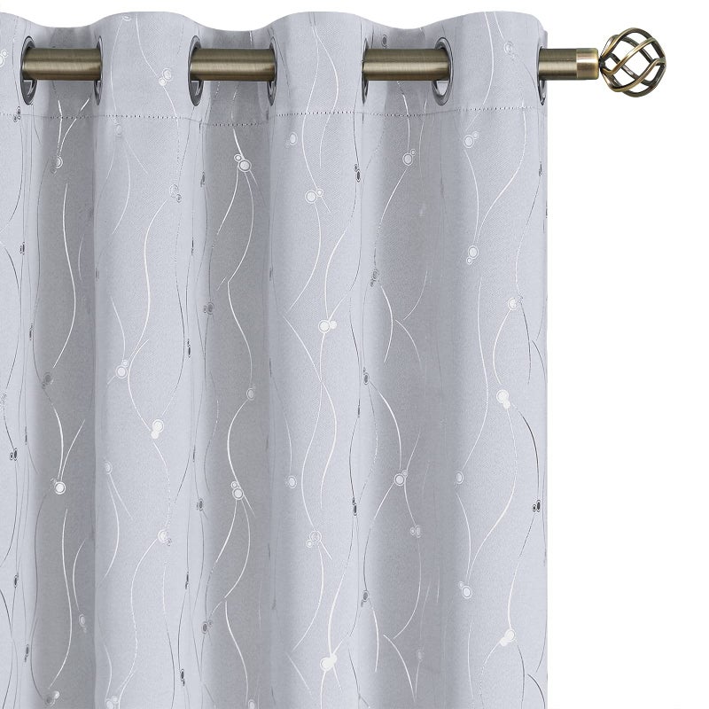 BGment White Curtains 72 Inch Length 2 Panels Set Grommet Thermal Insulated Room Darkening Window Curtains with Wave Line and Dots Printed for Bedroom 52 x 72 Inch Greyish White