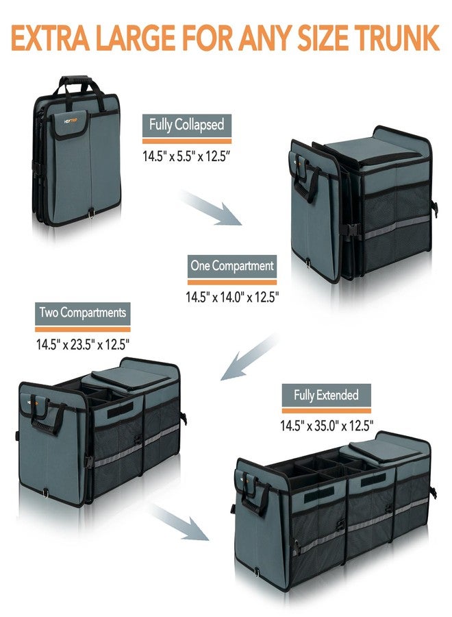 HEYTRIP Large Trunk Organizer With Built-in Leakproof Cooler Bag, 2 Tie-Down Straps, 4 Removable Dividers, Foldable Cover, Built with 2mm PE Board, Gray - Image 4