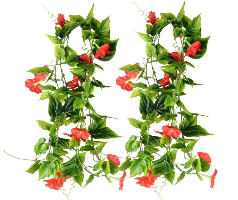 AirSun Artificial Morning Glory Flower Vines, 2pcs 15Feet Hanging Plants Silk Garland Fake Green Plant Home Garden Wall Fence Indoor Outdoor Wedding Birthday Decor - Image 1