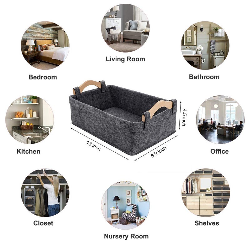 KWLET Collapsible Storage Basket Medium Rectangle Felt Fabric Baskets Storage Bins Organizer for Underwear Socks Bra Towel Toiletry Baby Products Storage Basket Light Gray - Image 3