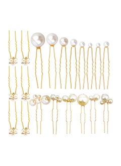 KASTWAVE 30 Pieces Wedding Pearl Hair Pins Brides Bridal Elegant Pearl Rhinestones Hair Pins Updos Hair Piece Hair Accessories for Brides Bridesmaid Women (Gold)  - Image 1