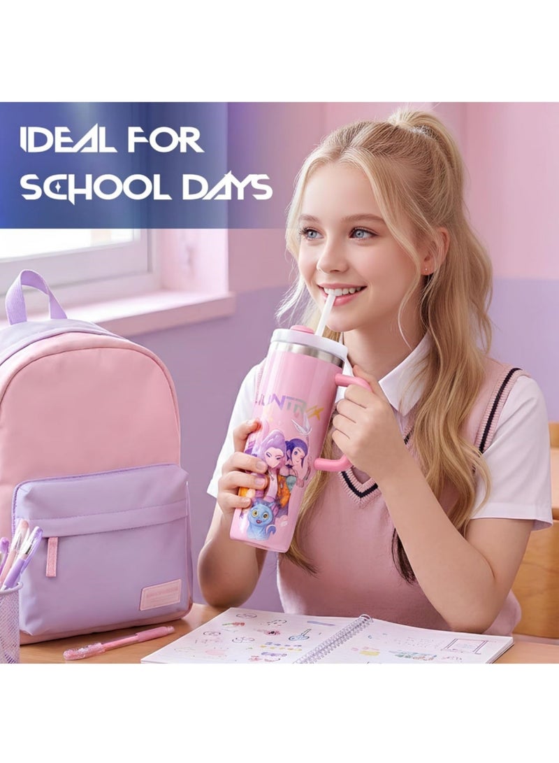 saykfoe Kpop Inspired Hunters 40oz/1200ml, Insulated Water Bottle with Straw & Handle,Huntrix, Leakproof Stainless Steel Metal Flask for Hot Cold Drinks, for School ,Gifts for Korean Pop, Anime Lovers, Girls - Image 2