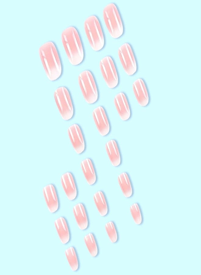 WAFOLOZE Almond Press on Nails,Acrylic Nail Press ons, Almond Shape Press On Nails Short Fake Nail Glossy False Nail with Pink White Ombre Press ons Designs Artificial Stick on Nail for Women 24Pcs - Image 3