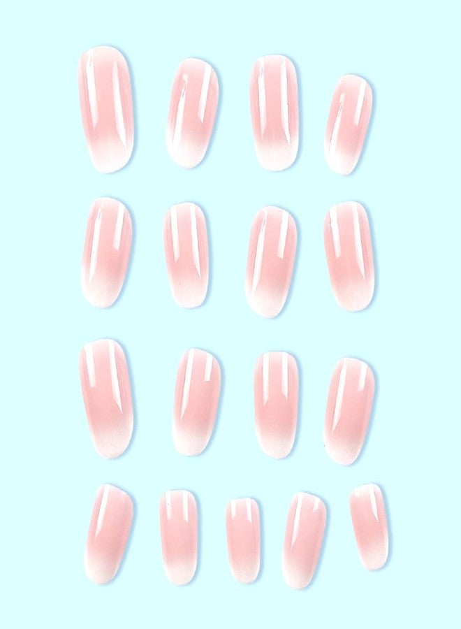 WAFOLOZE Almond Press on Nails,Acrylic Nail Press ons, Almond Shape Press On Nails Short Fake Nail Glossy False Nail with Pink White Ombre Press ons Designs Artificial Stick on Nail for Women 24Pcs - Image 4