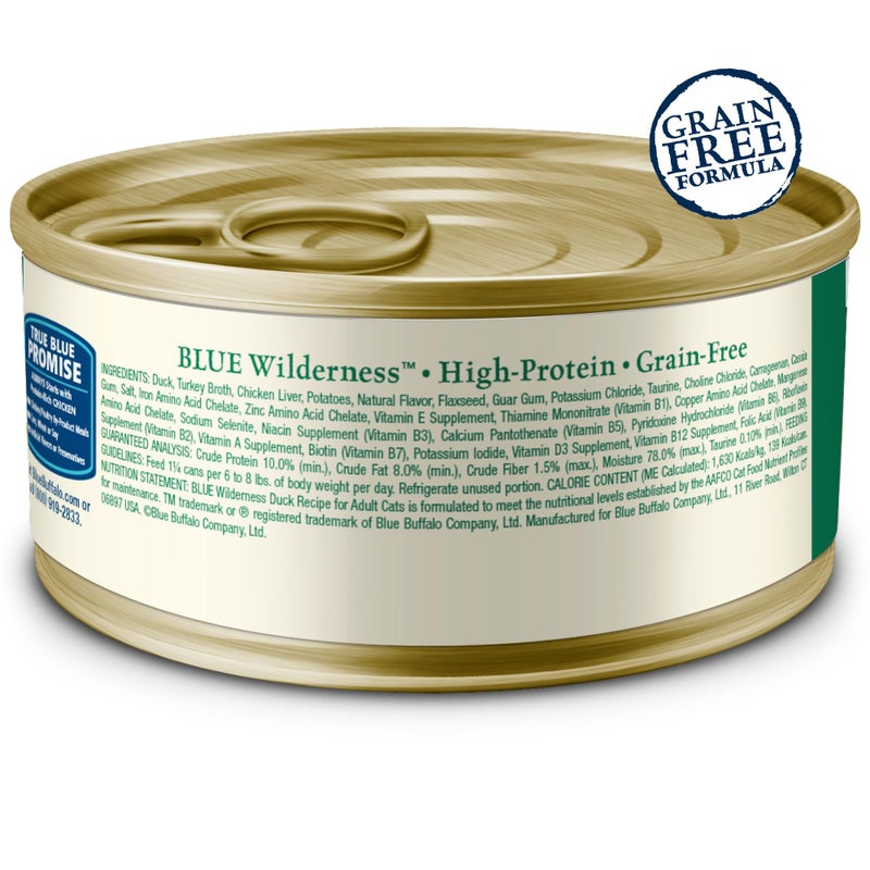 Blue Buffalo Wilderness Natural High-Protein Grain-Free Wet Food for Adult Cats, Duck Paté, 3-oz. Cans, 24 Count - Image 2