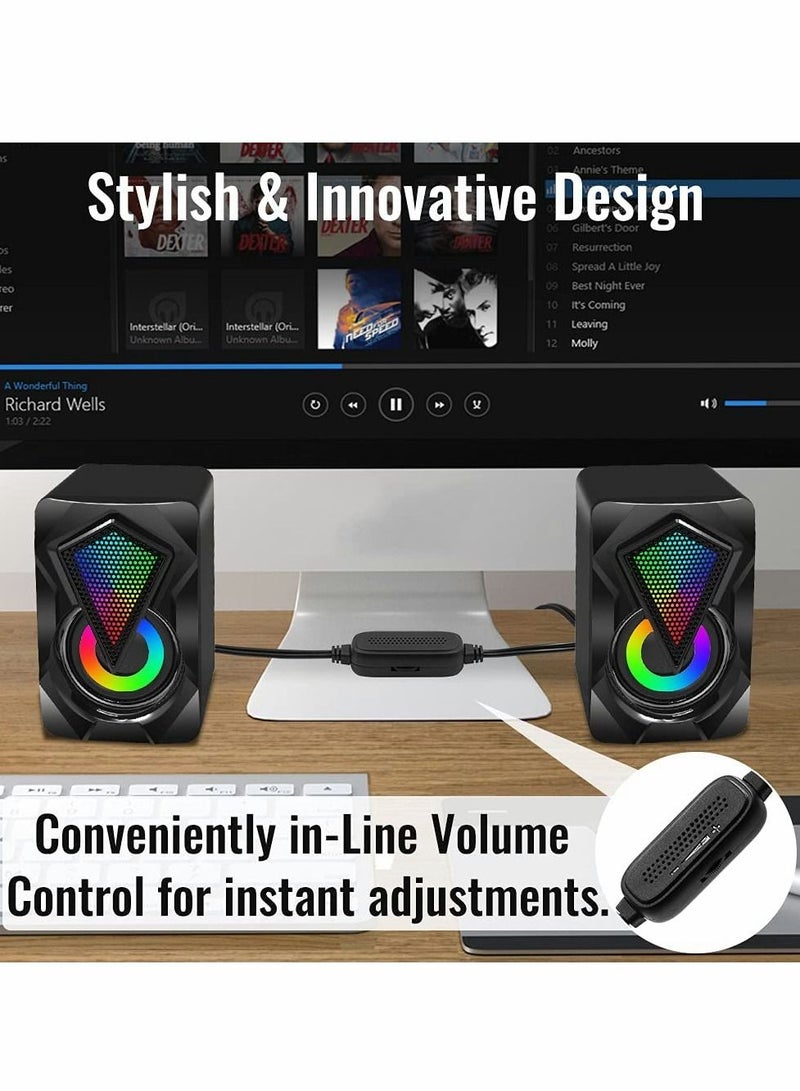 Excefore Computer Speakers, Mini USB Audio Multimedia Volume Control Game RGB Lights for PC Desktop Laptop Display - Image 4