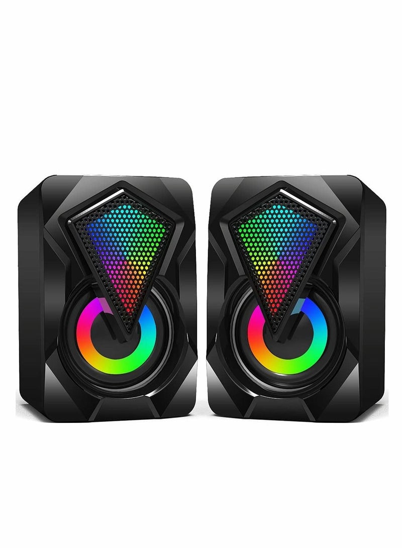 Excefore Computer Speakers, Mini USB Audio Multimedia Volume Control Game RGB Lights for PC Desktop Laptop Display - Image 1