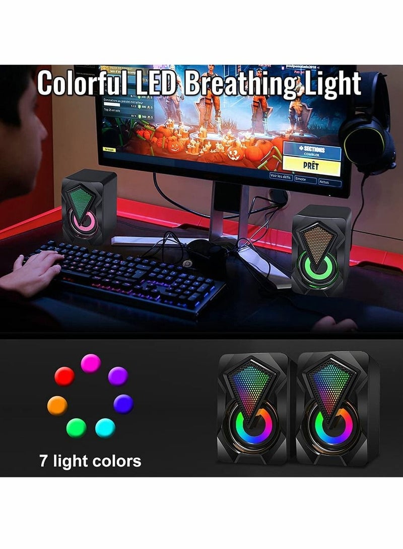 Excefore Computer Speakers, Mini USB Audio Multimedia Volume Control Game RGB Lights for PC Desktop Laptop Display - Image 5