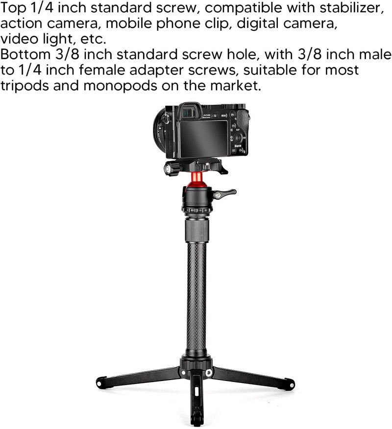 2 Section Carbon Fiber Tripod Extension Tube, Tripod Center Column Extender, Carbon Fiber Extension Rod with 1/4 Inch and 3/8 Inch Screw Holes, Lightweight Aluminum Alloy Knob for - Image 3