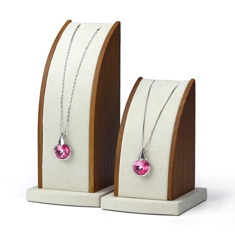 Oirlv 2PcsSet Necklace Pendant Display Stand Jewelry Display Holder Solid Wood Base CreamyWhite - Image 2