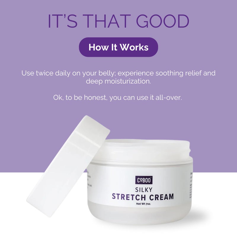 CoBoo Silky Stretch Cream | Maternity Stretch Mark Cream for Pregnancy | Paraben Free 7oz Formula to Reduce Stretch Marks & Improve Skin Elasticity | Refreshing Scent - Image 4