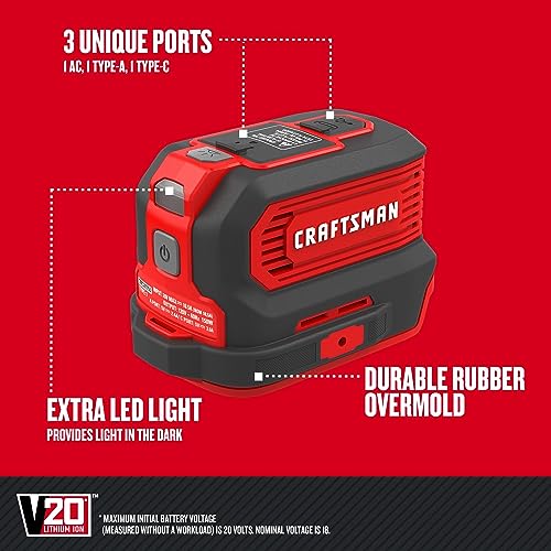 CRAFTSMAN V20 Charger, Power Inverter, Charging Ports for Type-C, Type-A, and AC, 150 Watts, Bare Tool Only (CMCB1150B) - Image 2