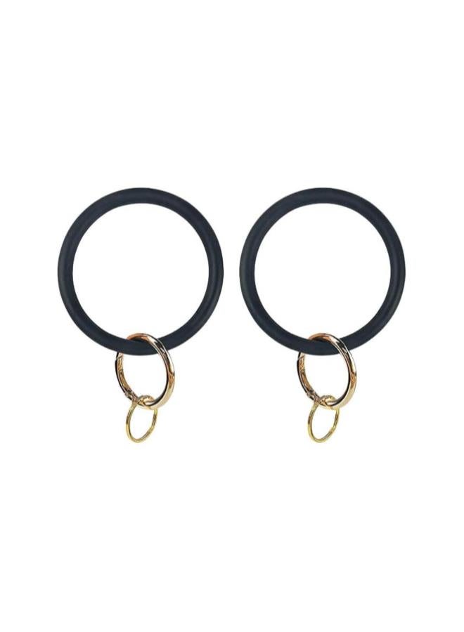 klarako 2pcs Silicone Key Ring Wrist Keychain Circle Bracelets Wristlet Key Ring Black - Image 1
