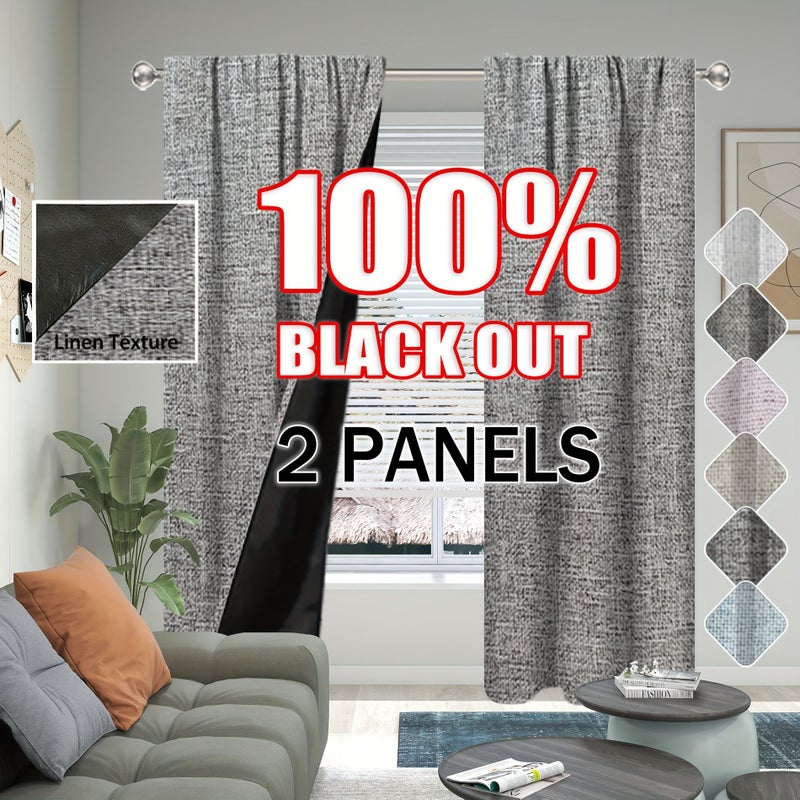 2Pcs Pearl White 100 Polyester Linen Blackout Curtains 35 X 54 Inch Rod Pocket For Living Room Bedroom Home Decor - Image 4