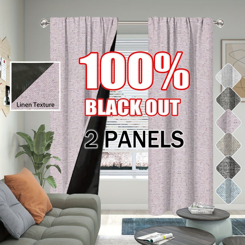 2Pcs Pearl White 100 Polyester Linen Blackout Curtains 35 X 54 Inch Rod Pocket For Living Room Bedroom Home Decor - Image 1