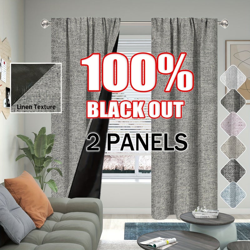 2Pcs Pearl White 100 Polyester Linen Blackout Curtains 35 X 54 Inch Rod Pocket For Living Room Bedroom Home Decor - Image 3