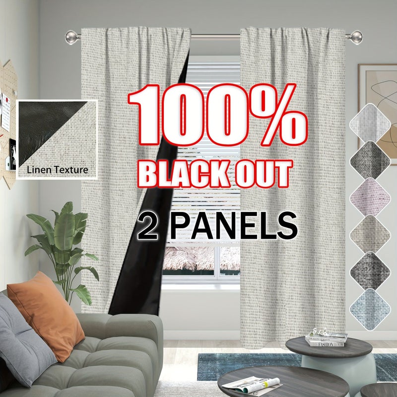 2Pcs Pearl White 100 Polyester Linen Blackout Curtains 35 X 54 Inch Rod Pocket For Living Room Bedroom Home Decor - Image 5
