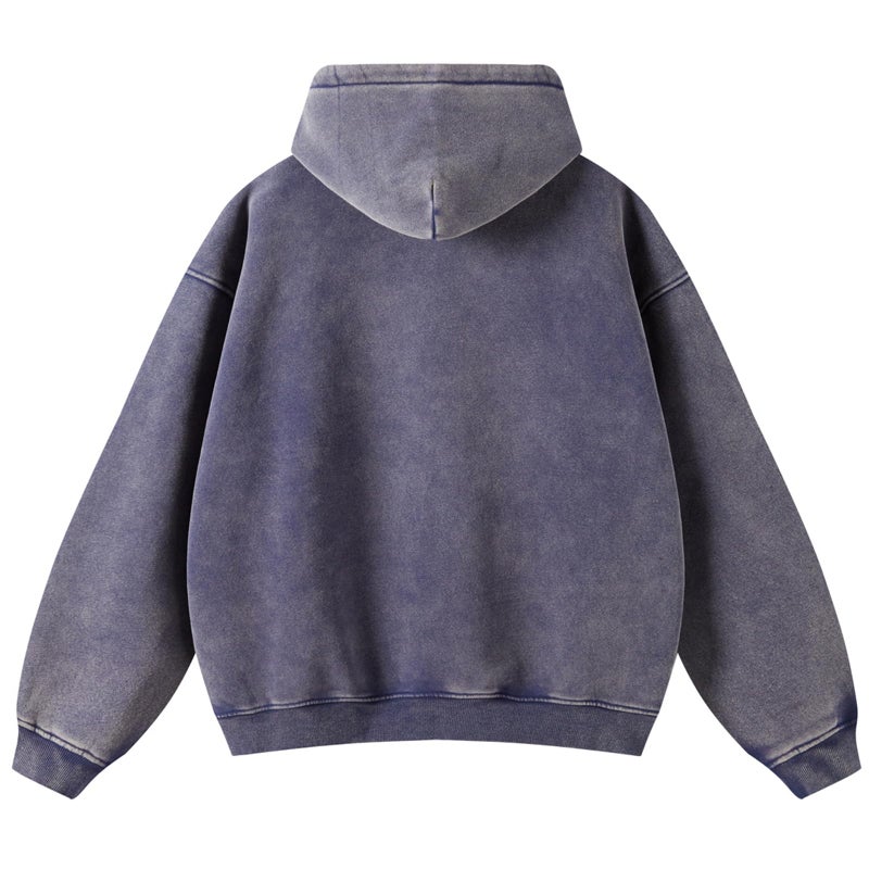SnowElve Mens Zip Up Hoodie Women Full Zip Fleece Sweatshirts Vintage Acid Wash Oversized Hoodies Hooded Sweatshirt Streetwear(Blue,M) - Image 2