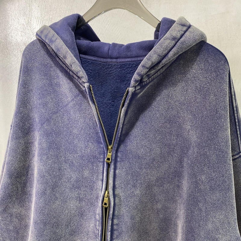 SnowElve Mens Zip Up Hoodie Women Full Zip Fleece Sweatshirts Vintage Acid Wash Oversized Hoodies Hooded Sweatshirt Streetwear(Blue,M) - Image 4