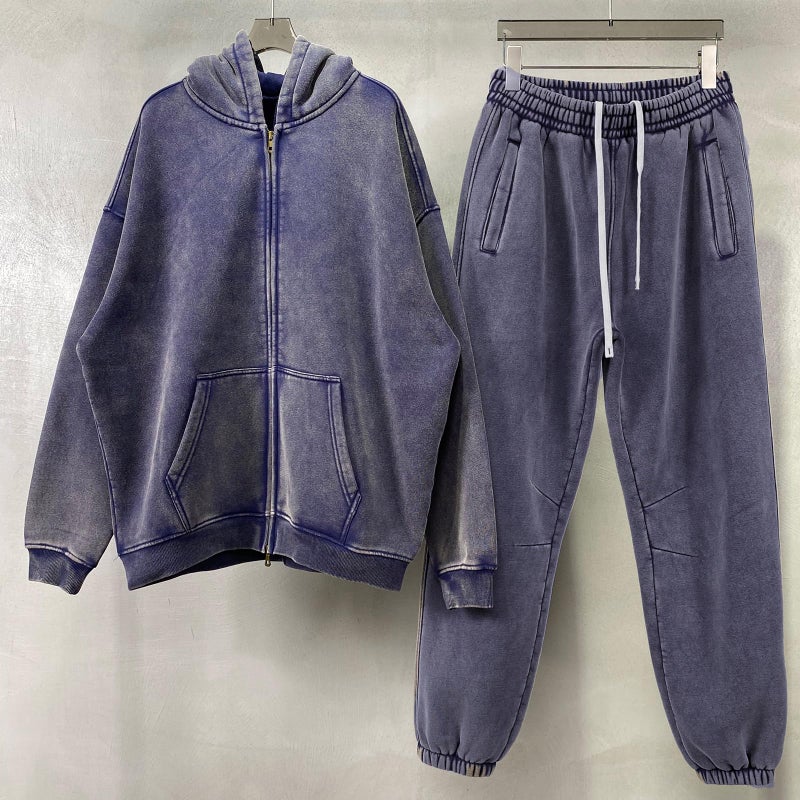 SnowElve Mens Zip Up Hoodie Women Full Zip Fleece Sweatshirts Vintage Acid Wash Oversized Hoodies Hooded Sweatshirt Streetwear(Blue,M) - Image 3