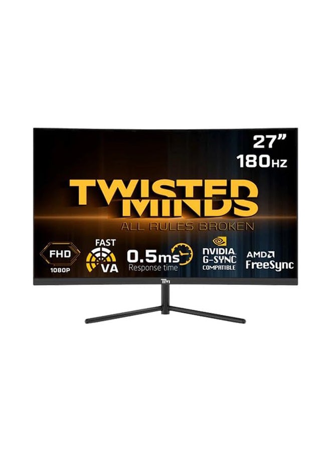 27-Inch Curved Gaming Monitor, FHD 1920 x 1080, 0.5ms MPRT, 180Hz Refresh Rate, Fast VA, Free Sync & GSync Supported, Experience Smooth, Blur-Free Gaming, With Multiple I/O & HDMI 2.0 Black