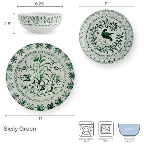 Fitz & Floyd Fitz and Floyd Sicily Green 12 Piece Dinnerware Plate Bowl Set, Service for 4 - Image 2
