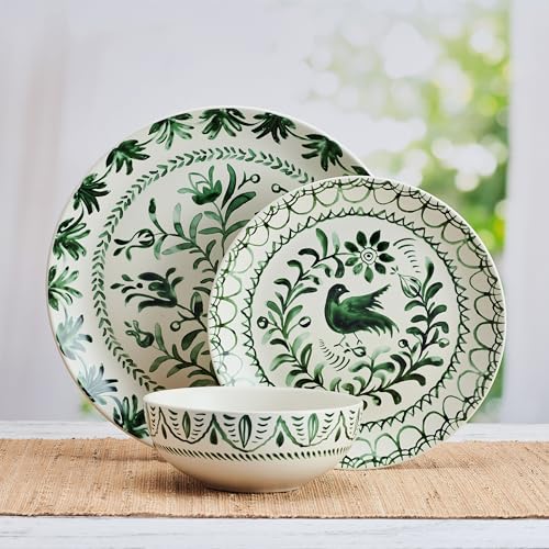 Fitz & Floyd Fitz and Floyd Sicily Green 12 Piece Dinnerware Plate Bowl Set, Service for 4 - Image 3