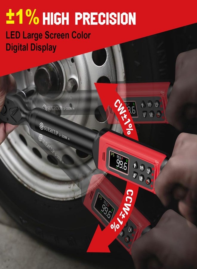 SUERCUP 1/2-inch Drive Digital Torque Wrench 2.2-147.5Ft.Lb/3-200N.m, ±1% Accuracy Digital Torque Wrench with Buzzer and LED Alarm,9 Preset Mode and Four Units of Measure for Car, Moto and Bike, DIY - Image 5