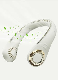 MIXDE Portable Neck Fan Hands-free Bladeless Fan USB Charging Wearable Bladeless Fan Battery Life 12h Mute Silicone Material Earphone Design 360° Wind Fan Light White 