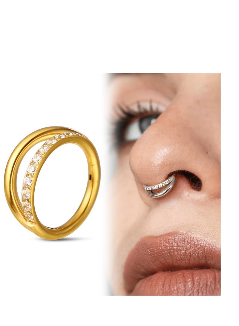 Innoshine Hypoallergenic Nose Piercings Titanium Gold Nose Hoop  with  Zirconia Nose  Ring  Earring  Nose Piercing Ring Secure Body Piercing Jewelry for Sensitive Skin - Image 3