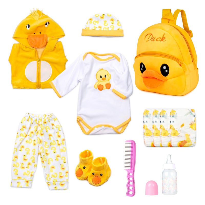 PEDOLLTREE 12pcs Set Reborn Baby Dolls Clothes Accessories with Backpack Diaper Yellow Duck for 1722 Inch Baby Doll Reborn Doll Newborn GirlBoy - Image 3
