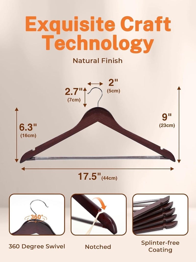 HOUSE DAY Wooden Hangers 10 Pack - Brown Smooth Finish Coat Hangers for Closet - Heavy Duty Cherry Wood Suit Hangers for Clothes, Jacket, Shirt, Tank Top, Dress - Image 3