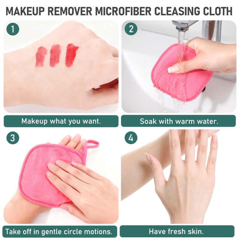 KPX 12 Pack Makeup Remover Cloth, 6" x 6" Reusable Makeup Remover Towels Face Washcloth for Washing Face, Makeup Remover Pads Cosmetic Face Wash (Pink-White-Blue) - Image 4