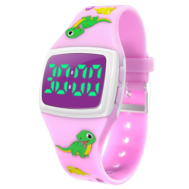 SKYROKU Potty Watch for Toddler Girls â€“ Magnetic Charging, 5 Timing Modes, Ultra-Long Standby, Cute Dinosaur Pattern, Music & Flash Reminders, Silicone Strap, Large Dial for Easy Use (Pink-White) - Image 1