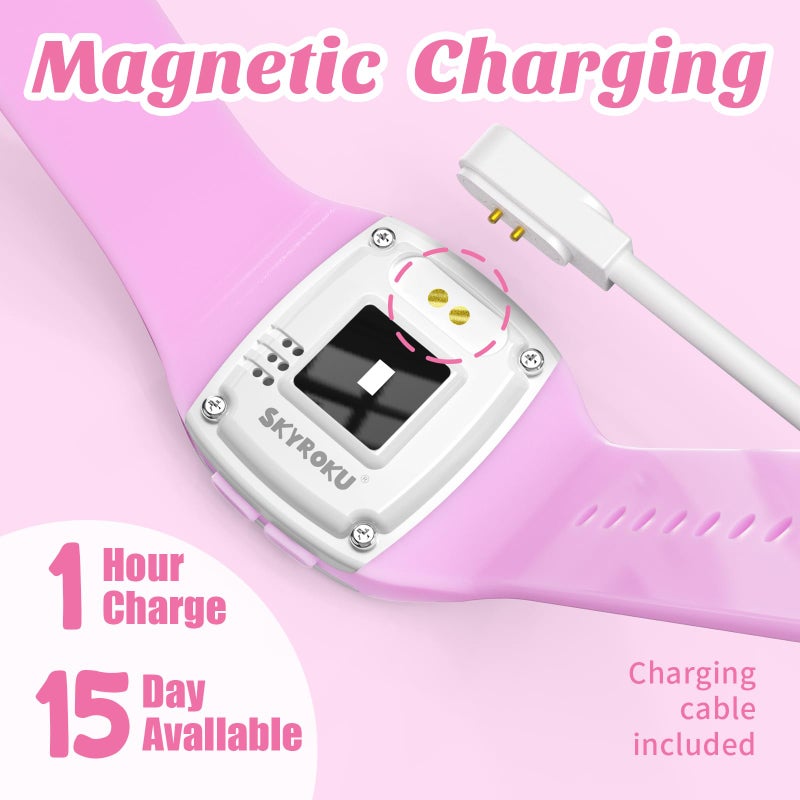SKYROKU Potty Watch for Toddler Girls â€“ Magnetic Charging, 5 Timing Modes, Ultra-Long Standby, Cute Dinosaur Pattern, Music & Flash Reminders, Silicone Strap, Large Dial for Easy Use (Pink-White) - Image 2