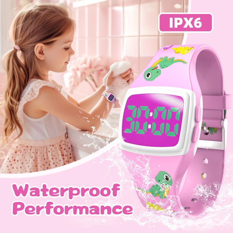 SKYROKU Potty Watch for Toddler Girls â€“ Magnetic Charging, 5 Timing Modes, Ultra-Long Standby, Cute Dinosaur Pattern, Music & Flash Reminders, Silicone Strap, Large Dial for Easy Use (Pink-White) - Image 5