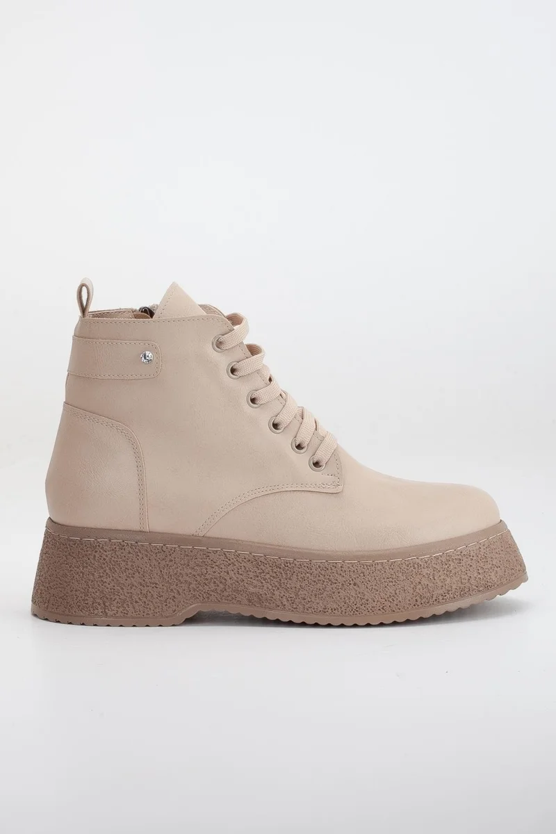 Dilimler Ayakkabı Slices Shoes Women Boots Thick Sole Nude Skin Lace Up